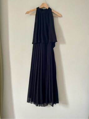 ASOS Black Pleated Halter Midi Dress